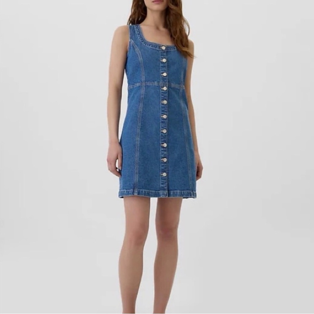 GAP Denim Button-Front Mini Dress Small Tall